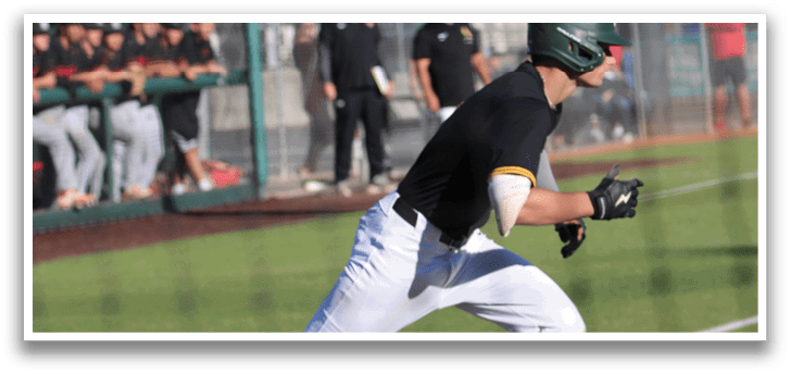 A baseball player is running to first base. Description generated by AI