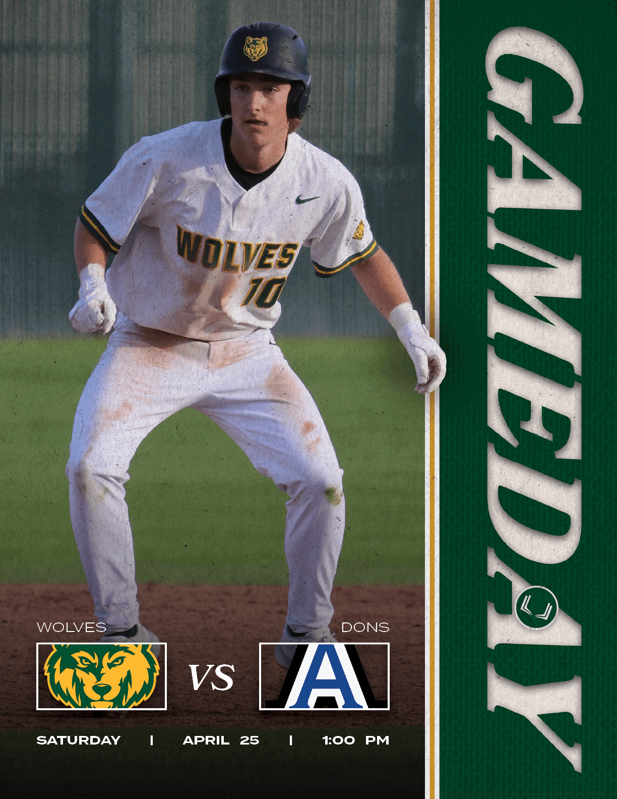 DONS,WOLVES,saturday | april 25 | 1:00 PM,V