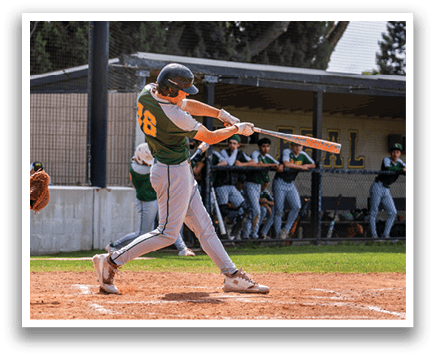 A baseball player is swinging a bat. Description generated by AI