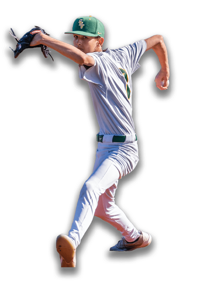 A boy in a baseball uniform is pitching a ball. Description generated by AI