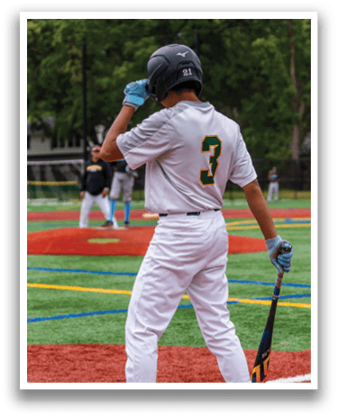A baseball player with the number 3 on his shirt. Description generated by AI