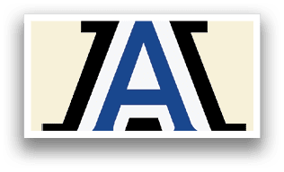 A blue and white A on a white background. Description generated by AI