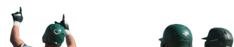 Three baseball players celebrating on the field. Description generated by AI