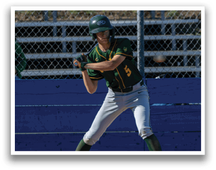 A baseball player in a green and yellow uniform is swinging a bat. Description generated by AI