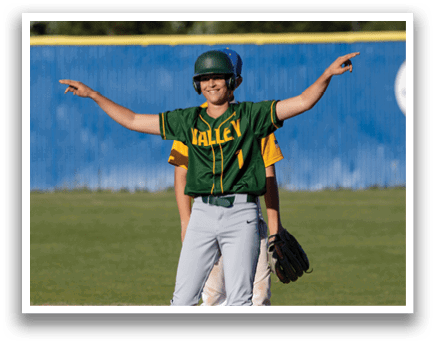 A baseball player wearing a green helmet and a yellow and green jersey. Description generated by AI