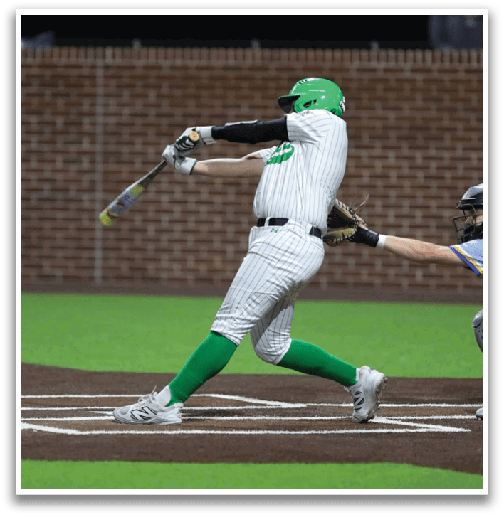 A baseball player is swinging a bat at a ball, while a catcher and umpire watch. Contenido generado con IA