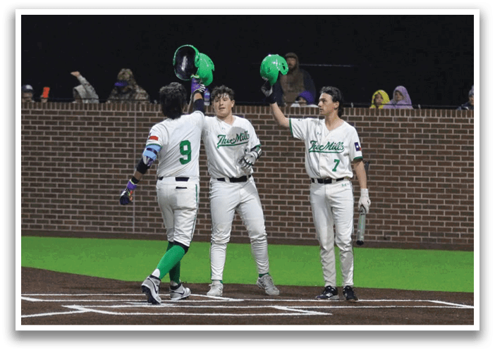 Three baseball players celebrating a win. Contenido generado con IA