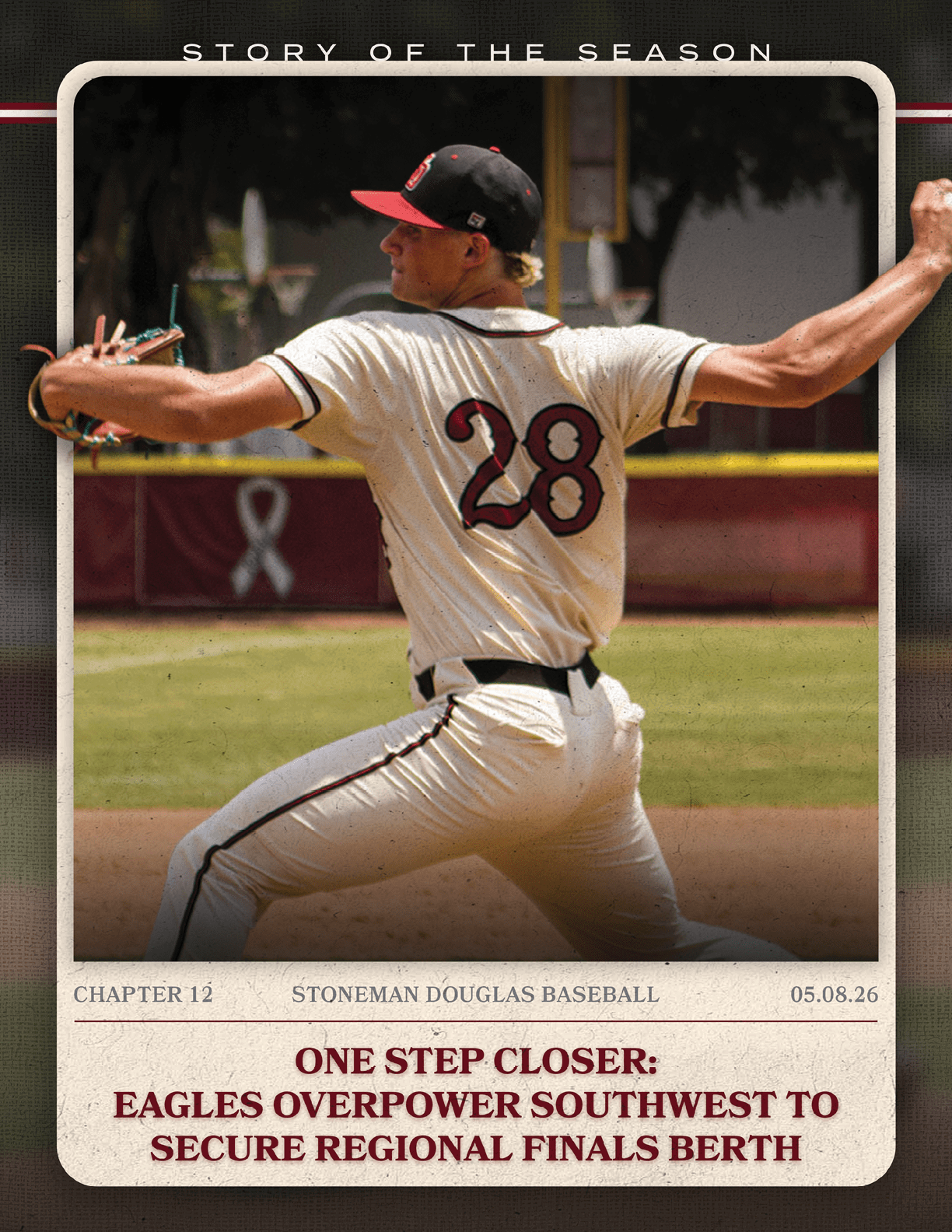 A baseball player wearing a number 28 jersey. Description generated by AI
