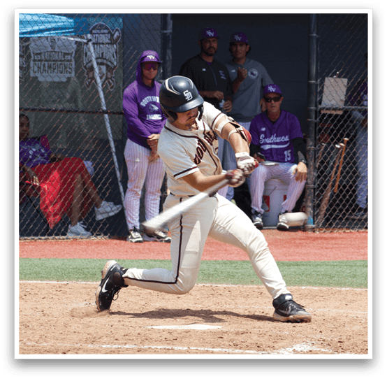 A baseball player is swinging a bat at a ball. Description generated by AI