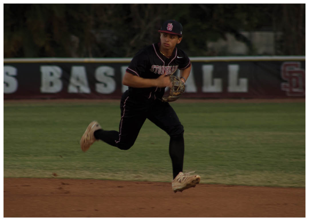 A baseball player running on the field with a baseball glove. AI generated content