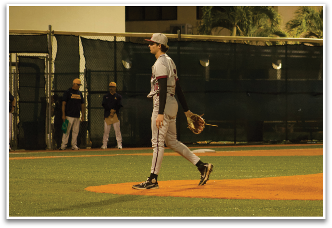A baseball player is walking on the field, wearing a hat and carrying a glove. AI generated content