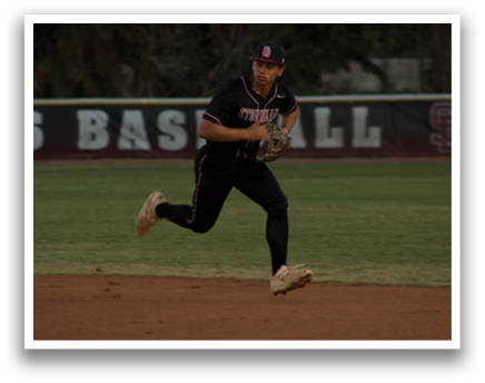 A baseball player running on the field with a baseball glove. AI generated content