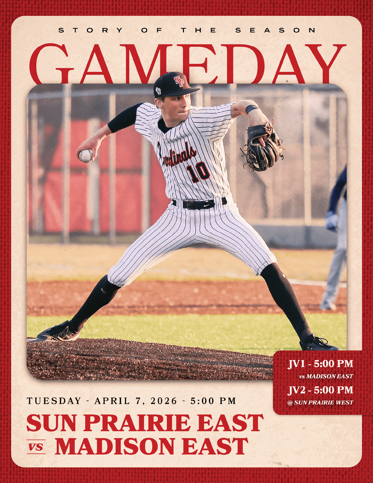 A baseball game is being played between Sun Prairie East and Legacy. AI generated content