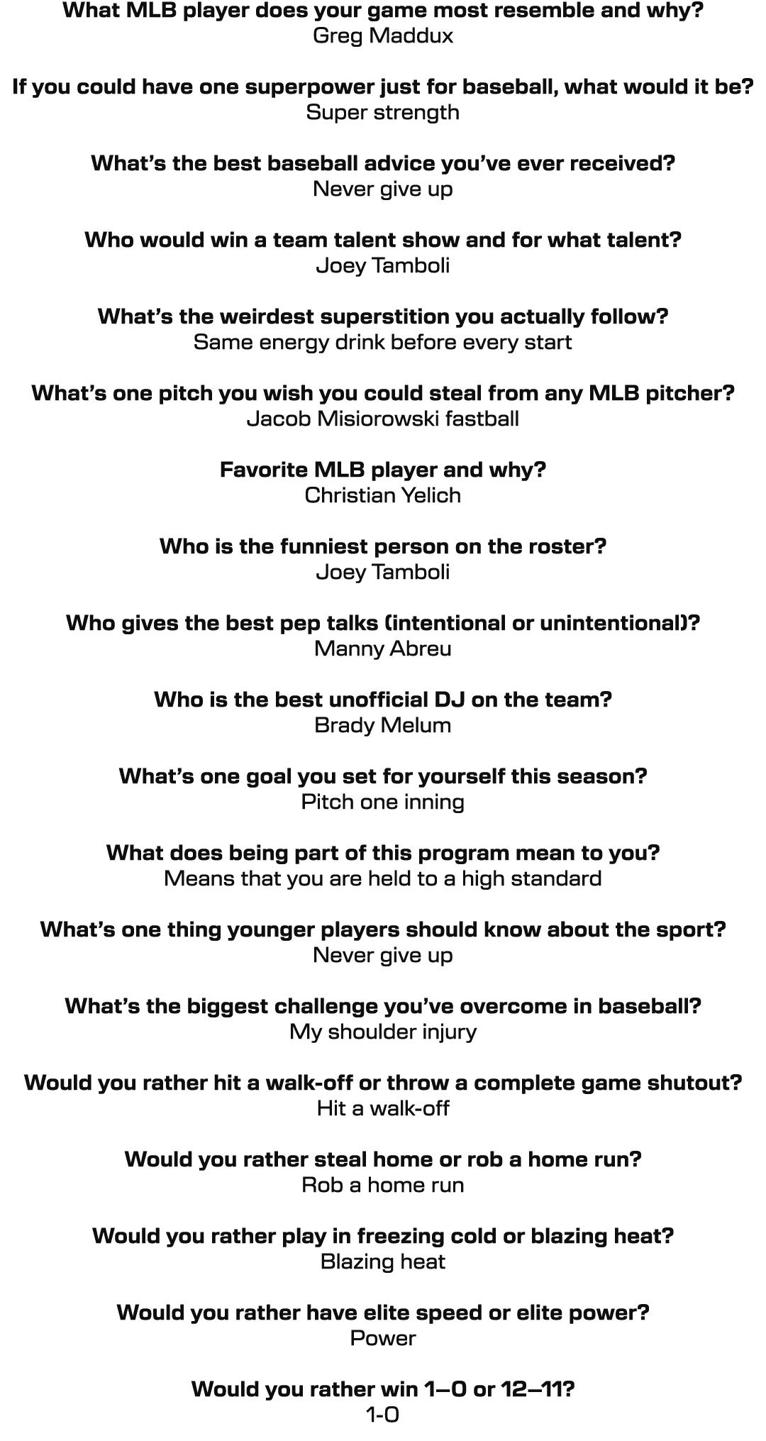 What MLB player does your game most resemble and why? Greg Maddux If you could have one superpower just for baseball,...