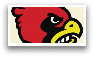 A red and black bird with a yellow beak. AI generated content