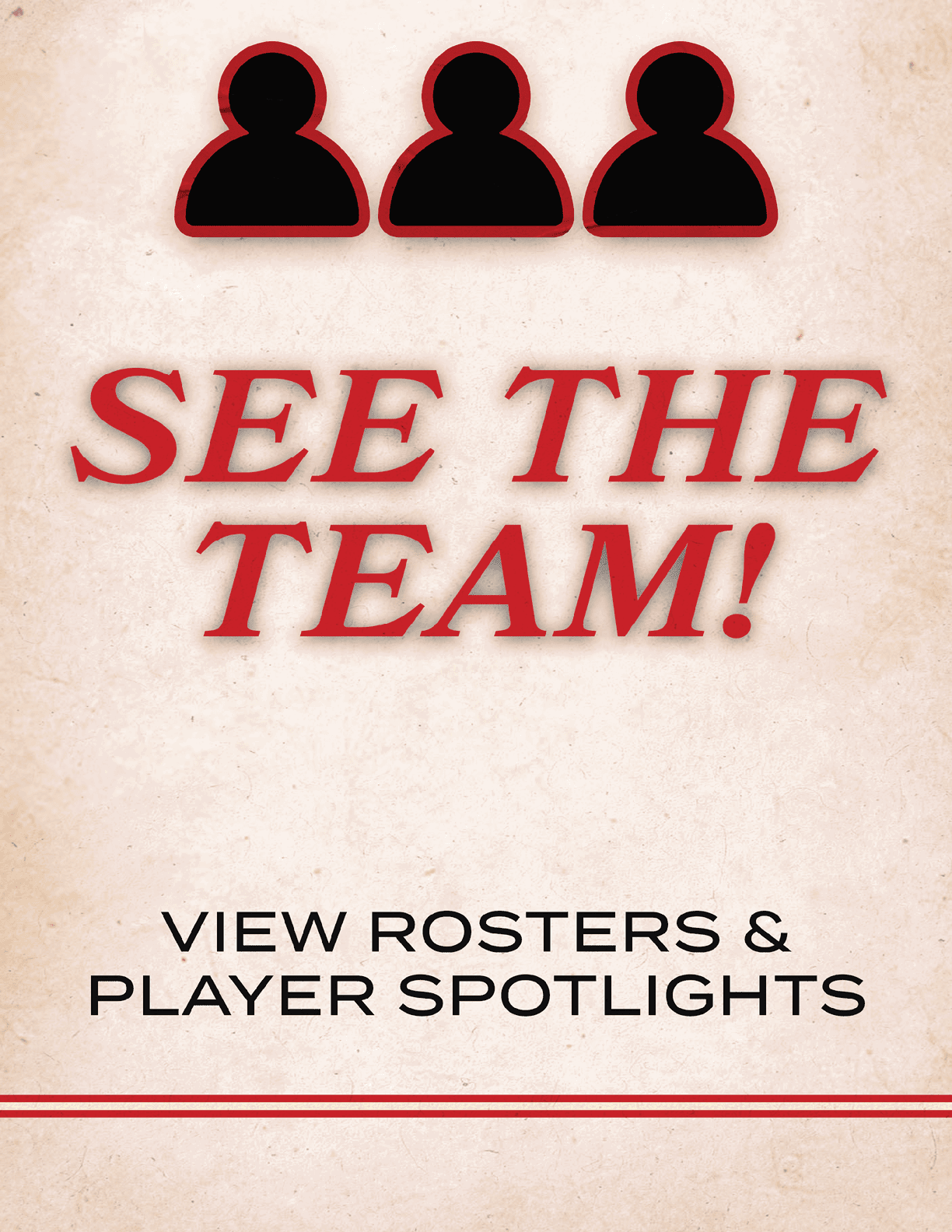 A sign that says “See the Team!" with a picture of five people. AI generated content