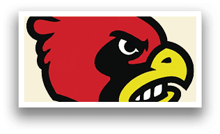 A red and black bird with a yellow beak. AI generated content