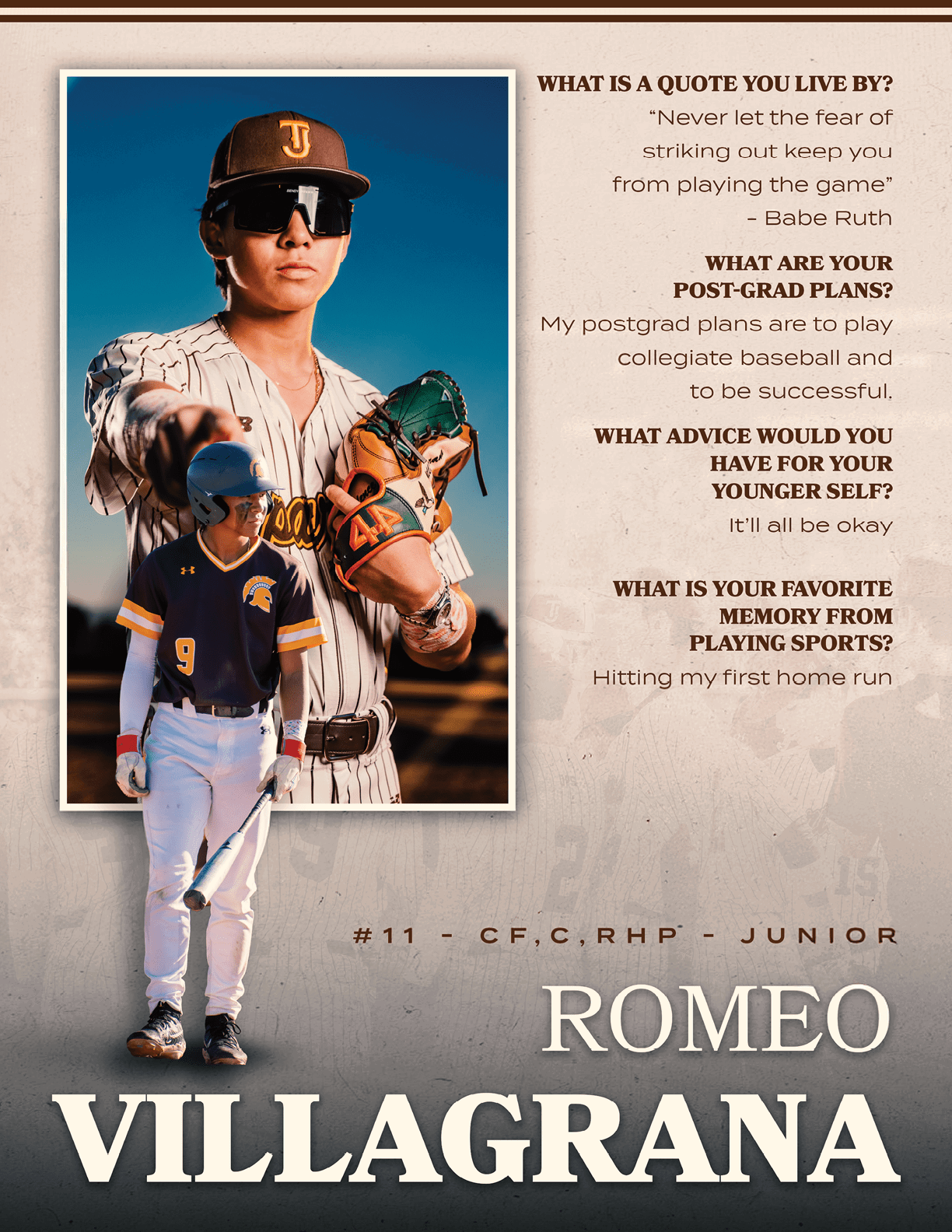 A baseball player named Romeo Villafana is shown on a poster. AI generated content