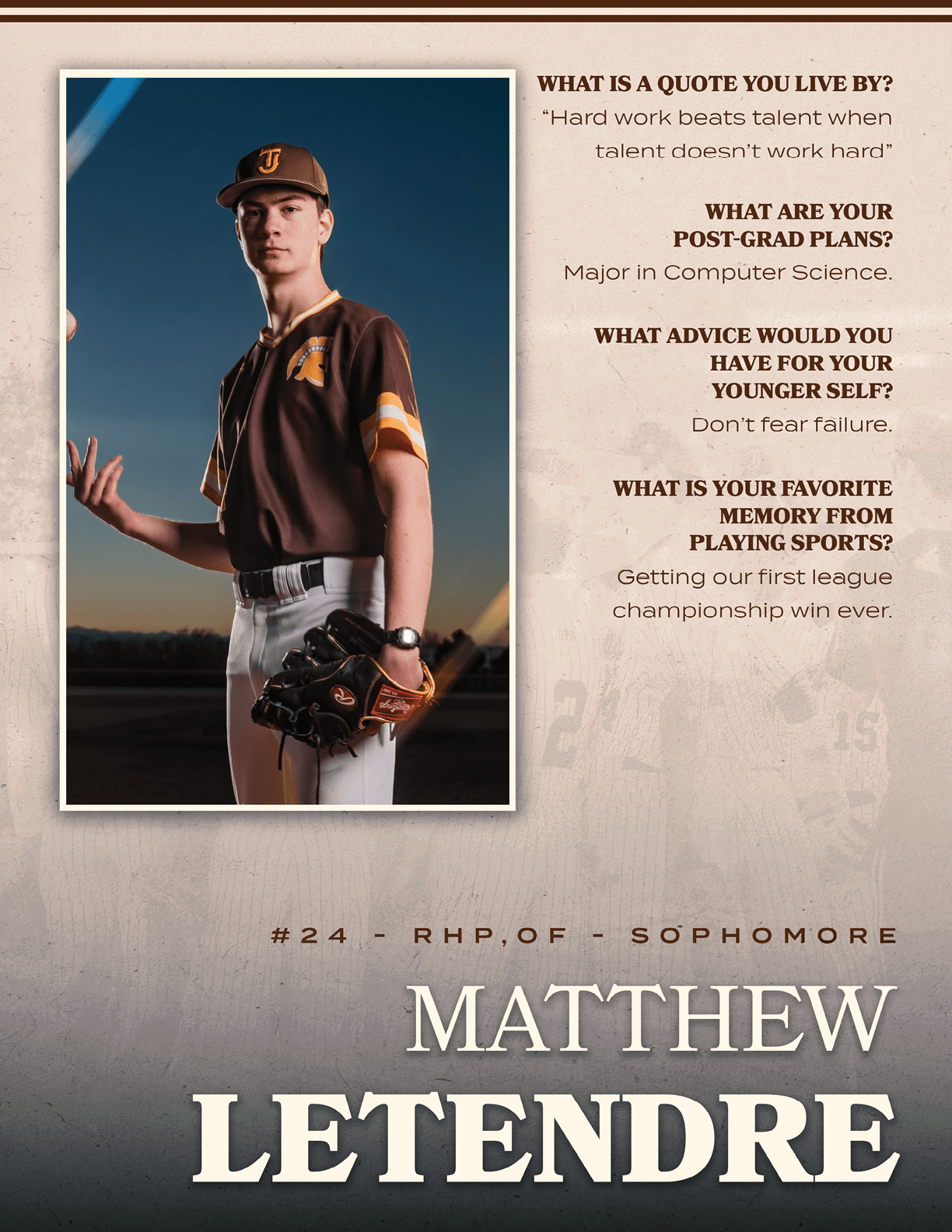 A baseball player named Matthew LeTendred poses for a picture. AI generated content