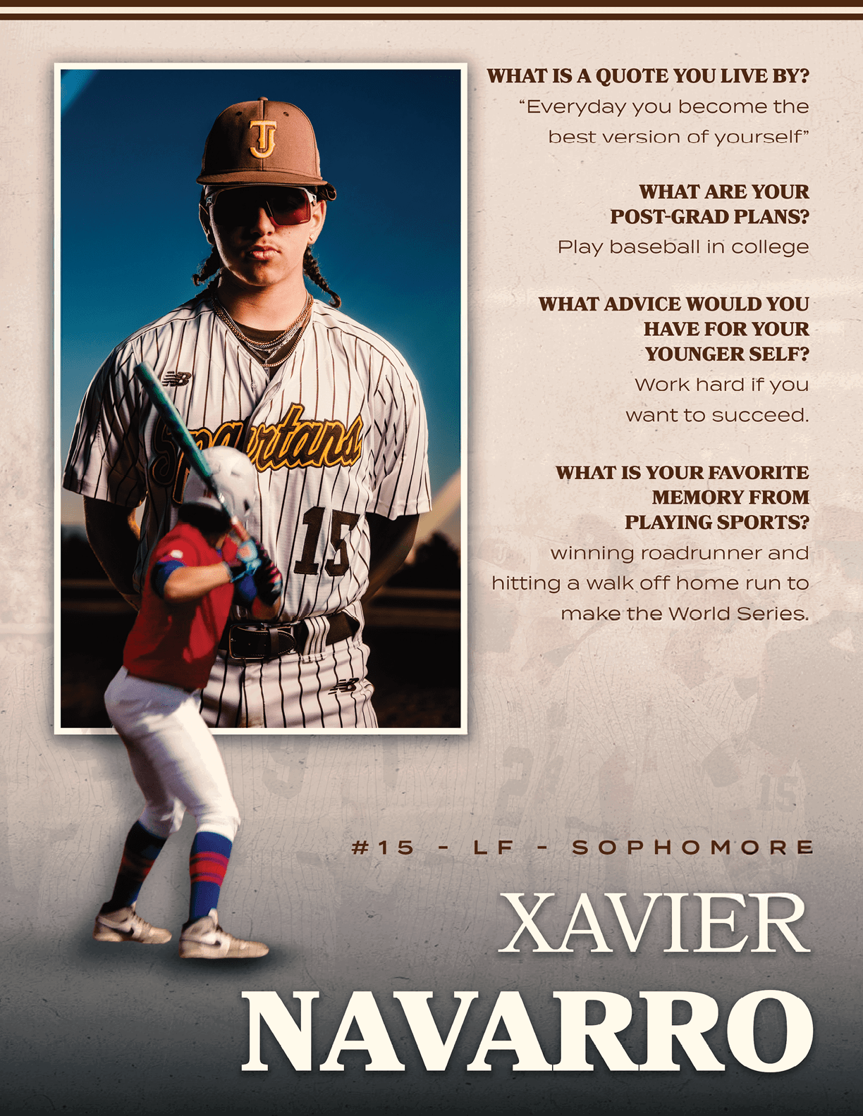 A baseball player named Xavier Navarro poses for a picture. AI generated content