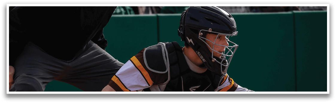 A baseball catcher is squatting down, wearing a helmet and protective gear. AI generated content