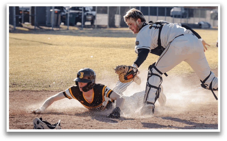 A baseball player slides into home plate, while the catcher tries to tag him out. AI generated content
