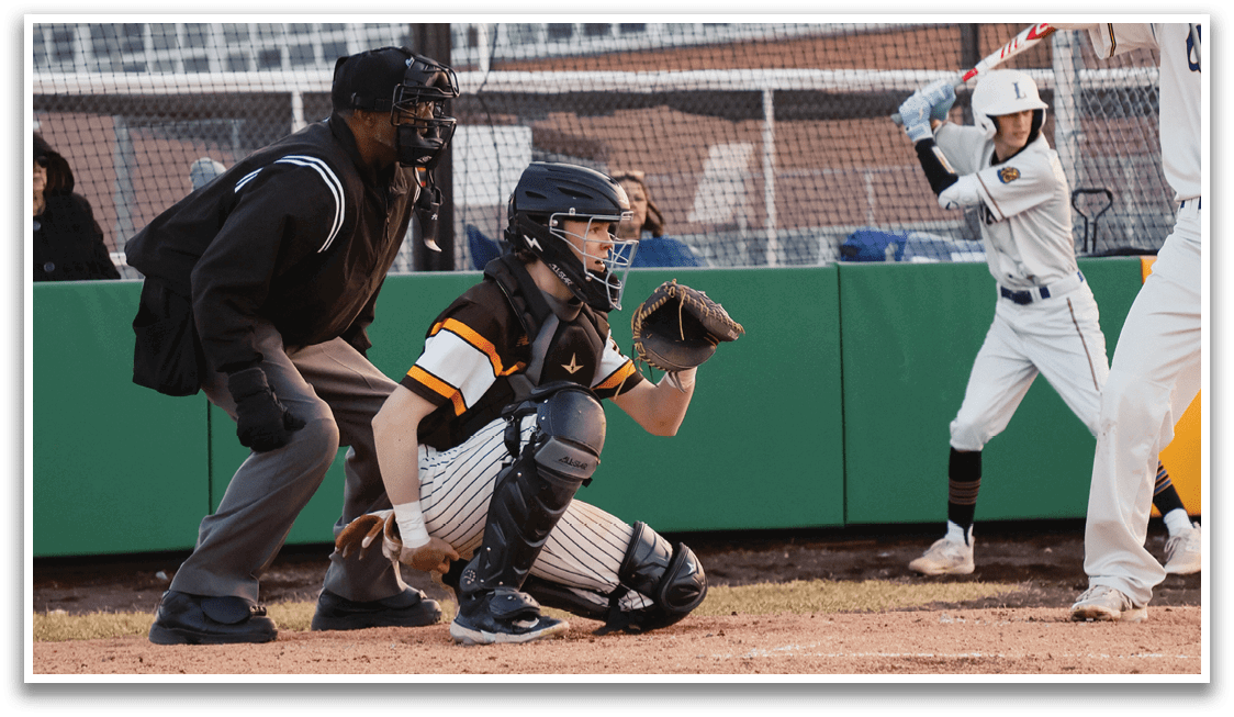 A baseball game is in progress with a batter, catcher, and umpire. The batter is swinging a bat, while the catcher is wearing a baseball glove. The umpire is also present, closely observing the play. AI generated content