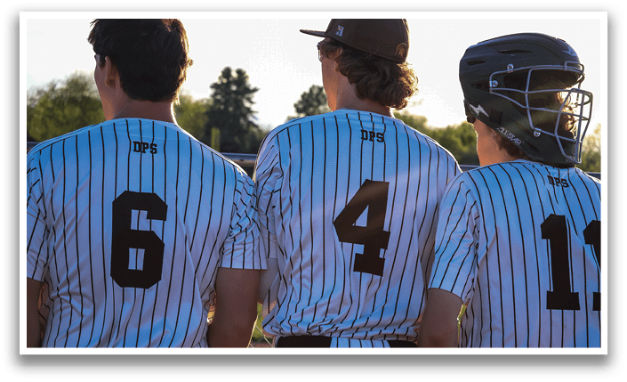 Three baseball players wearing striped uniforms and helmets stand together on a field. AI generated content