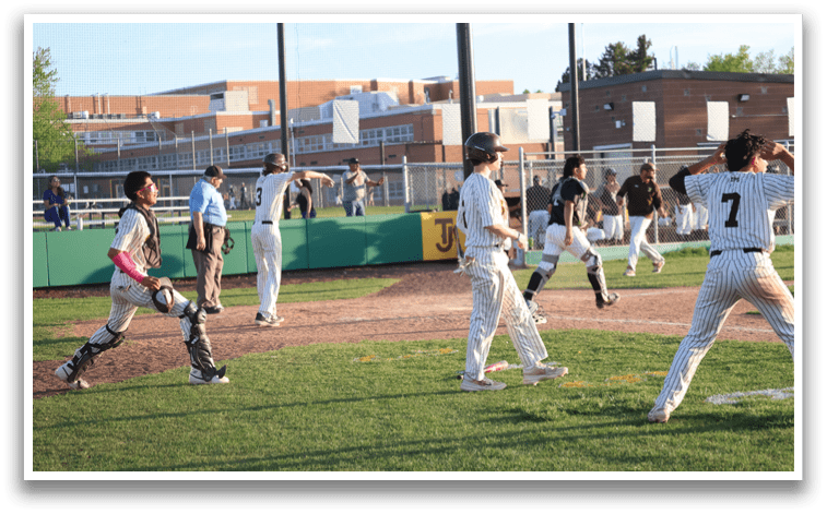 Baseball players in uniforms are running on a field. AI generated content