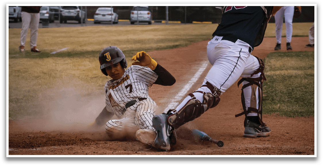 A baseball player slides into home plate while the catcher tries to tag him out. AI generated content
