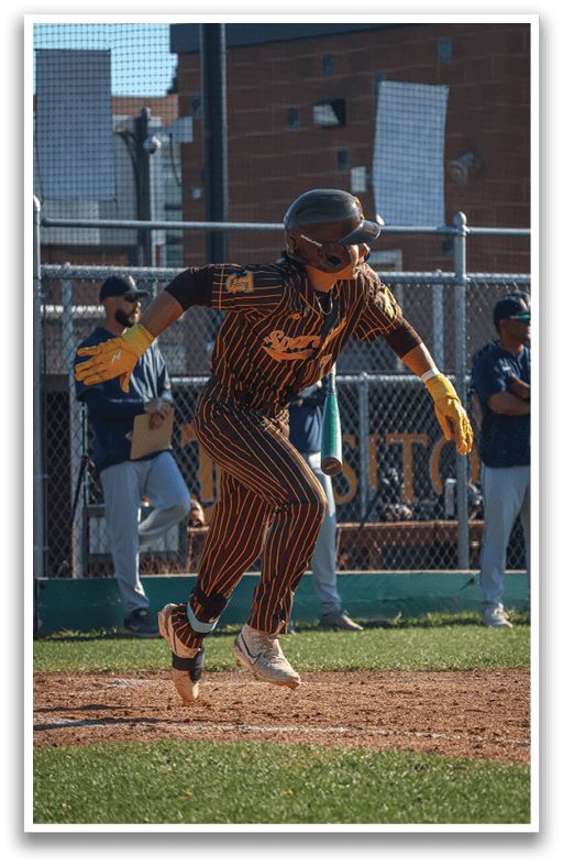 A baseball player is running towards a base, wearing a striped uniform. AI generated content