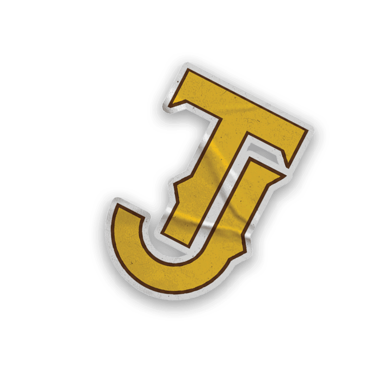 A collection of stickers and magnets featuring the letters J and L, a baseball glove, and a football helmet. AI generated content