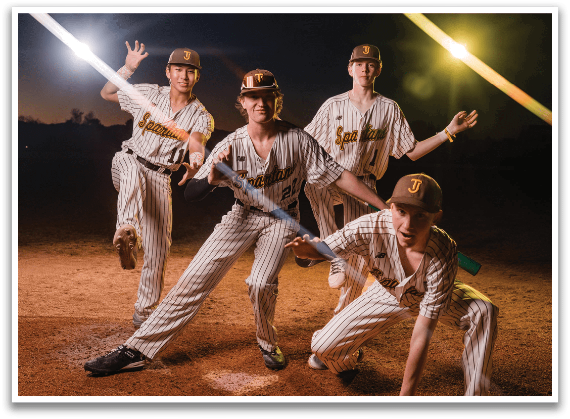 Three baseball players posing for a picture on a field. AI generated content