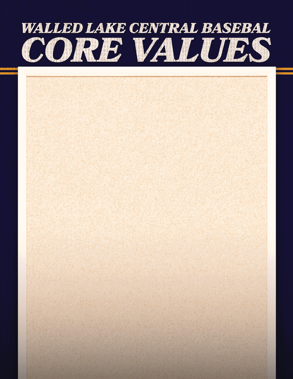 A blank piece of paper with the words “Walled Lake Central Baseball Core Values" written on it. AI generated content