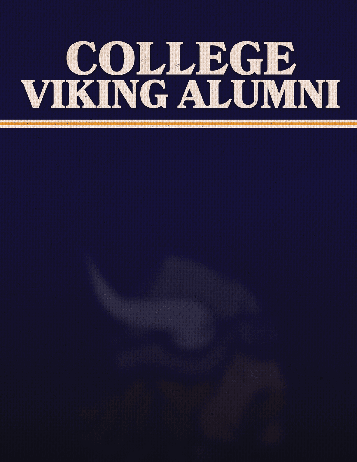A blue and yellow sign that says “College Viking Alumni". AI generated content