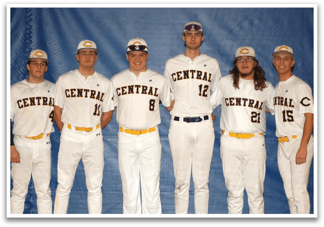 A group of baseball players wearing white uniforms and standing in front of a blue backdrop. AI generated content