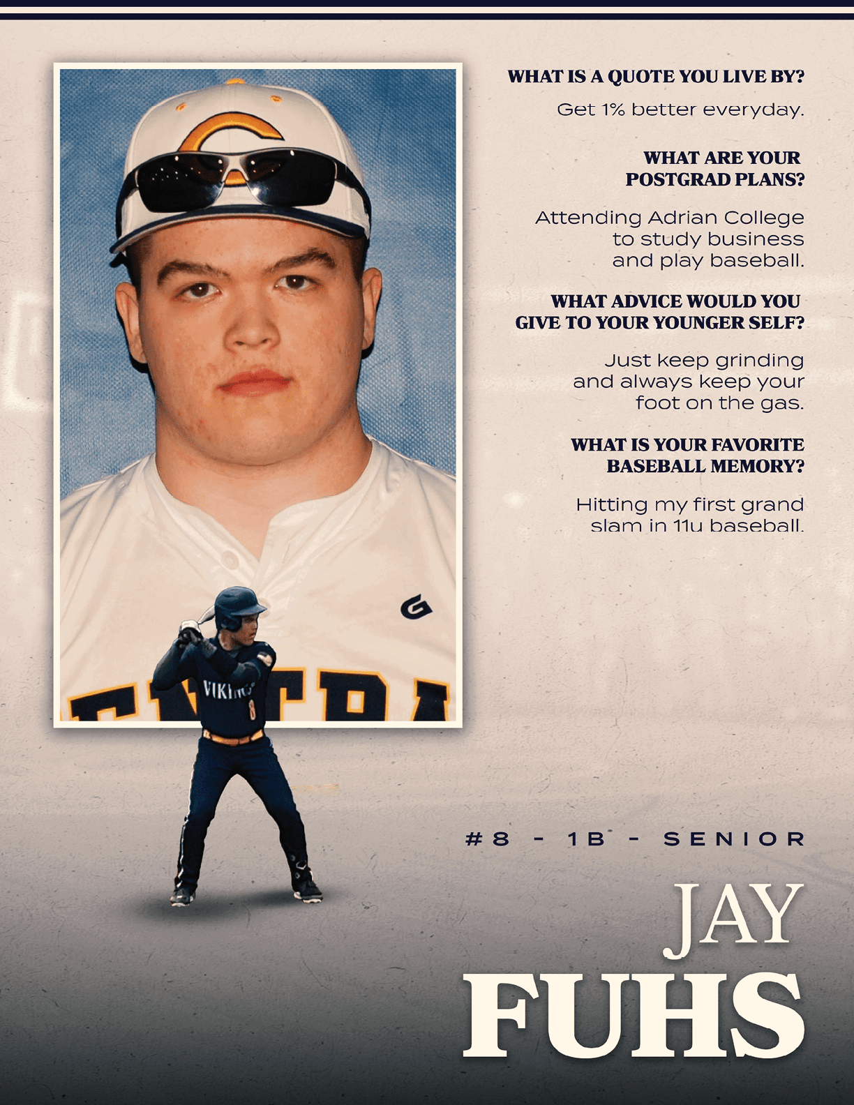 A baseball player named Jay Fuchs is shown on a poster. AI generated content