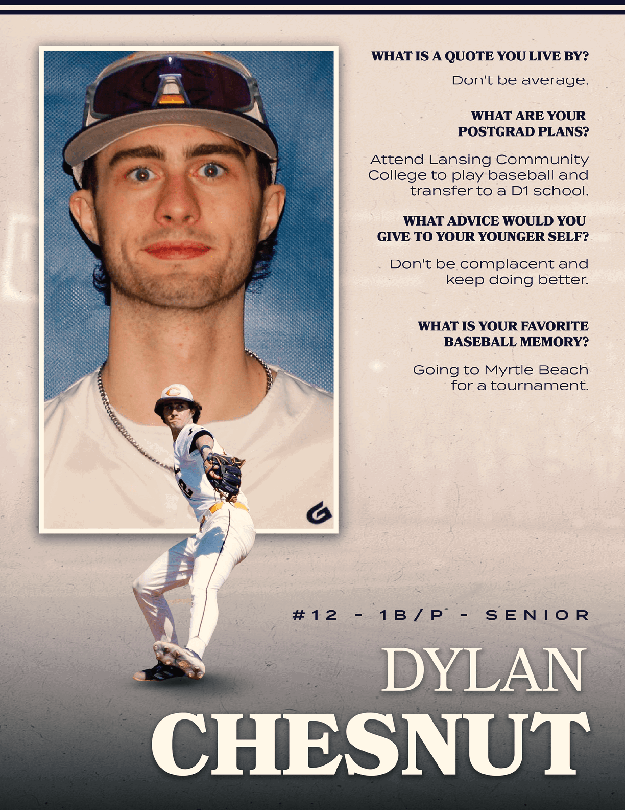 A baseball player named Dylan Chesnut is shown on a poster. AI generated content