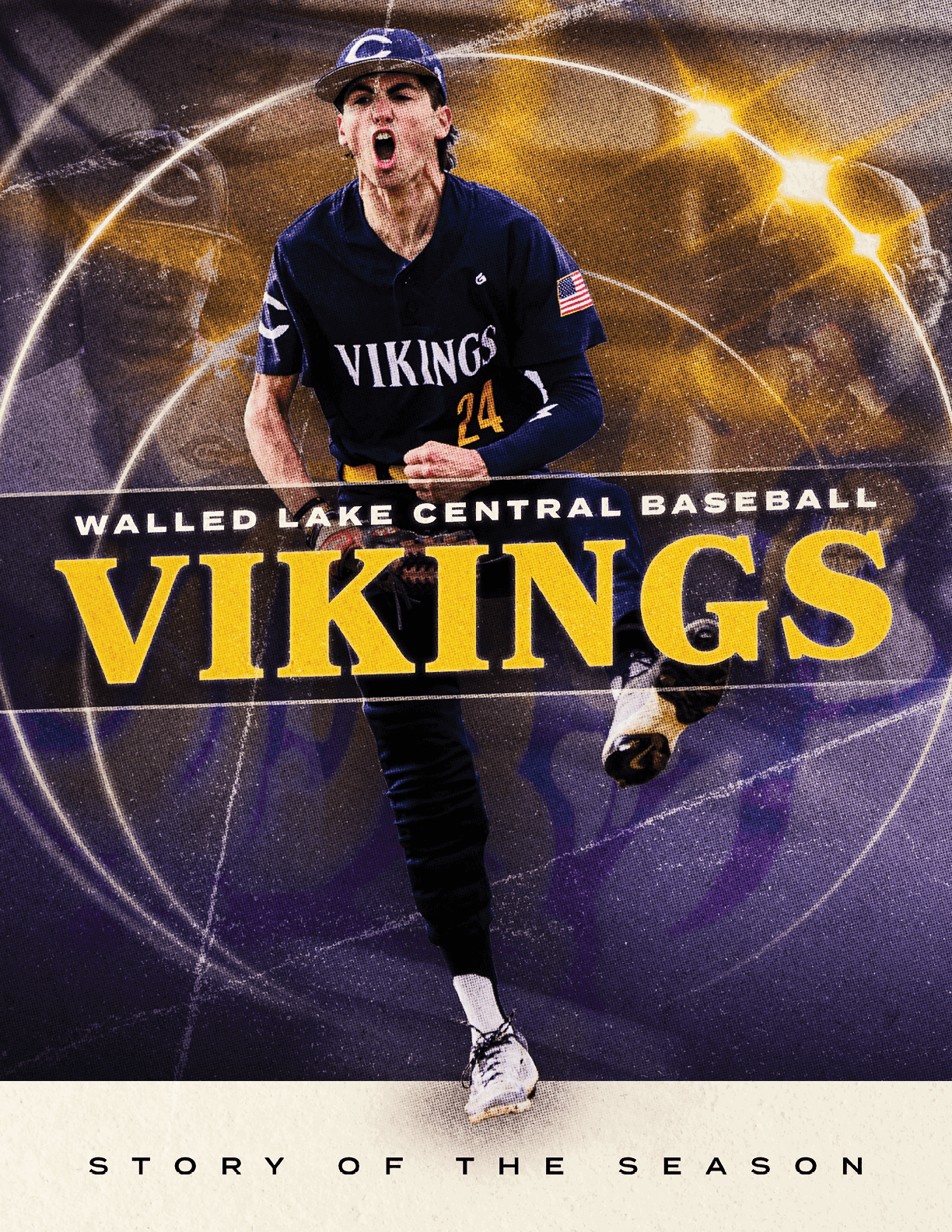 A baseball player in a blue and yellow uniform is running on the field. AI generated content