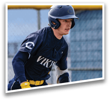 A baseball player wearing a blue and white uniform is running towards home plate. AI generated content
