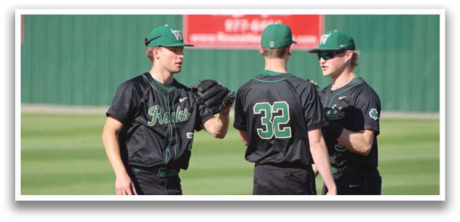 Three baseball players wearing black uniforms are standing on a field. AI generated content