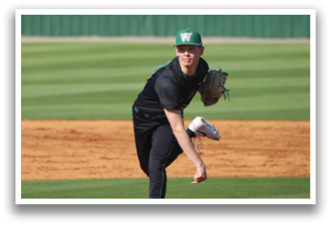 A baseball player in a black shirt and green hat is throwing a ball on a field. AI generated content