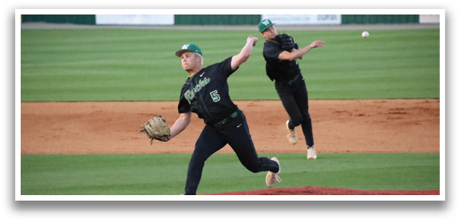 Two baseball players are on the field, one of them is pitching a ball. AI generated content