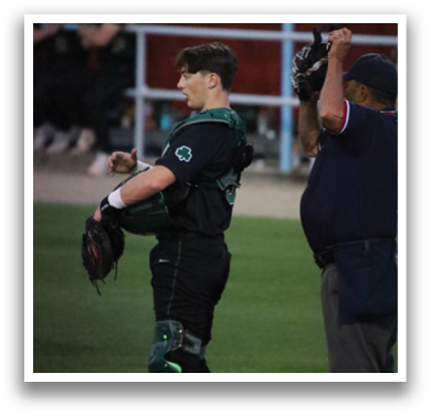 A baseball player wearing a black shirt and green hat is holding a baseball glove. AI generated content