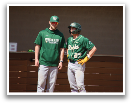 Two baseball players standing on the field, one wearing a green shirt. AI generated content