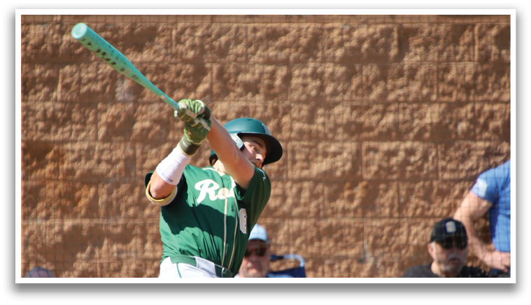 A baseball player in a green shirt and white pants is swinging a bat at a ball. AI generated content