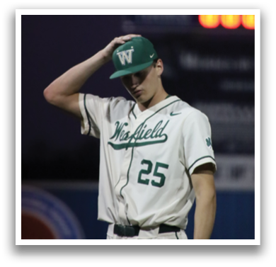 A baseball player wearing a green and white uniform is standing on a field. AI generated content