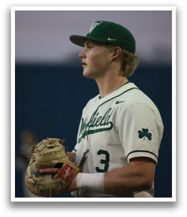 A baseball player wearing a green and white uniform, holding a catcher's mitt, and looking up into the sky. AI generated content