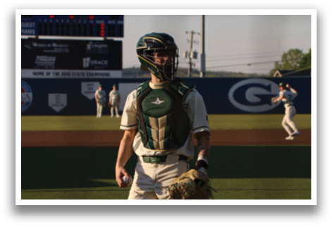 A baseball player in a catcher's position is running to first base. AI generated content