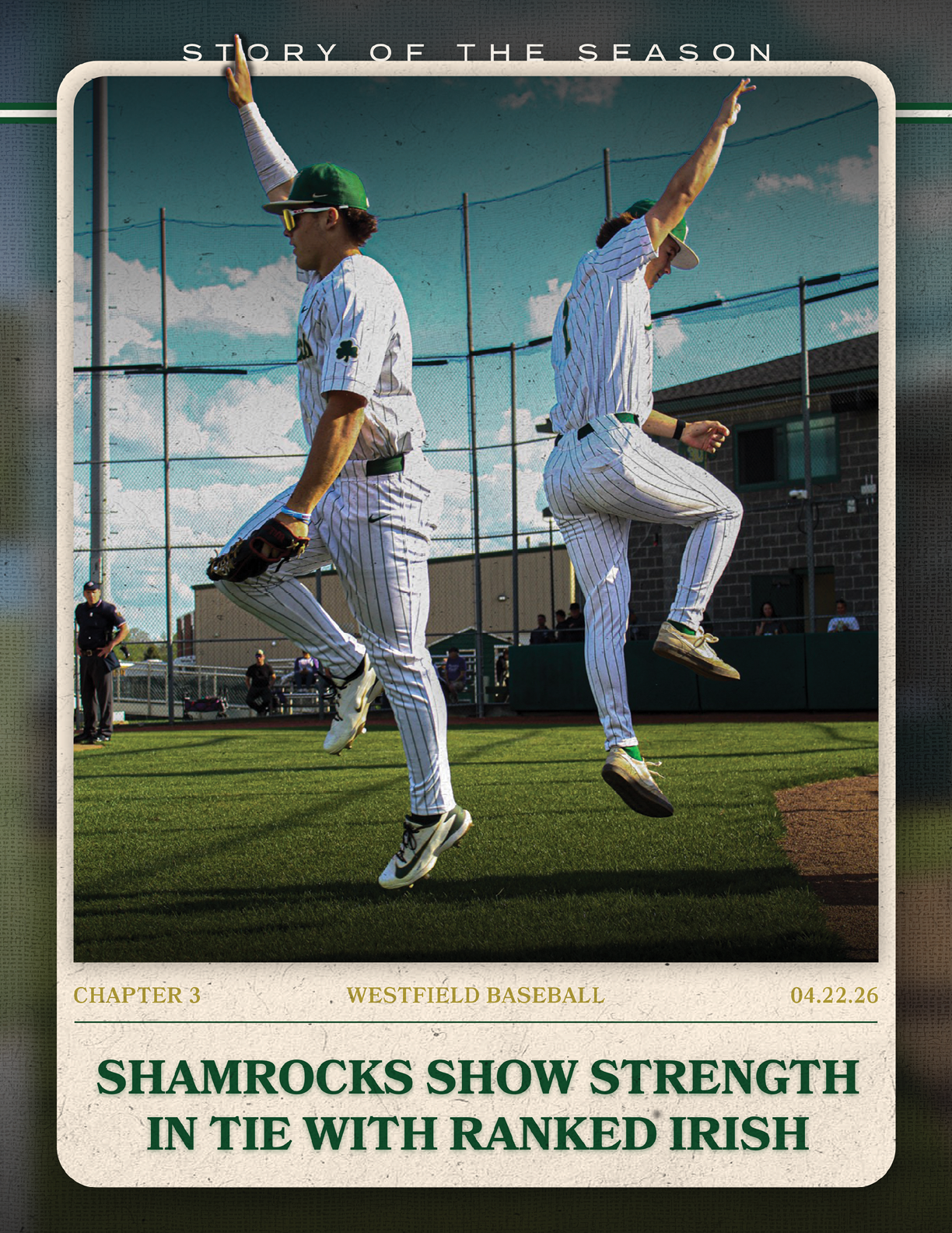 Two baseball players jumping in the air. AI generated content